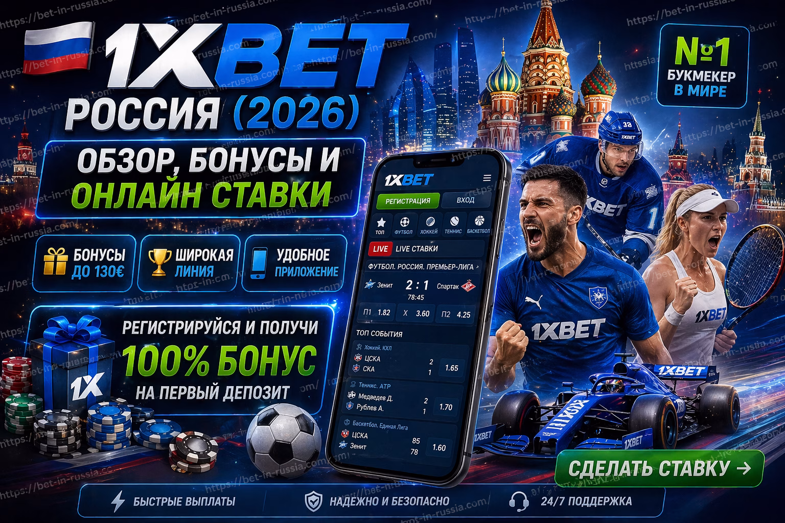 1xBet Россия Обзор букмекера, бонусы и ставки (2026)